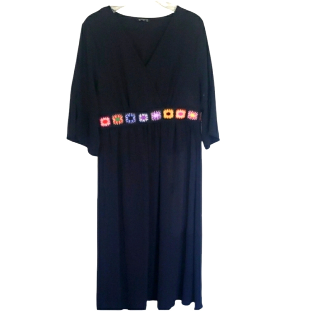 BloomChic  Black Maxi Dress with Embroidery Floral Accents Size 10
